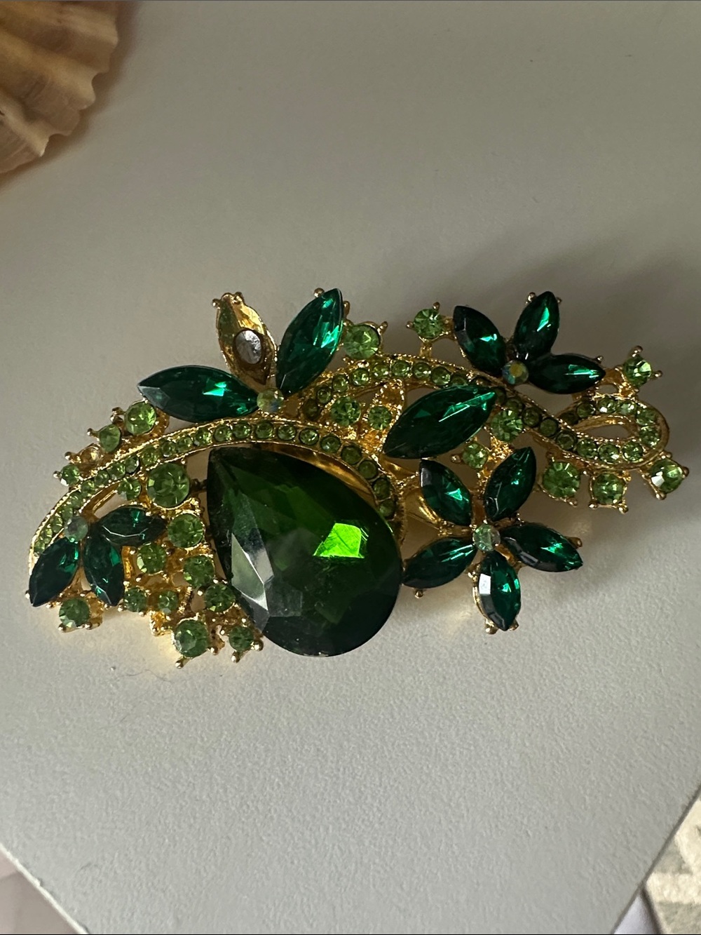 Emerald Green Crystal Floral Brooch - Women Jewelry